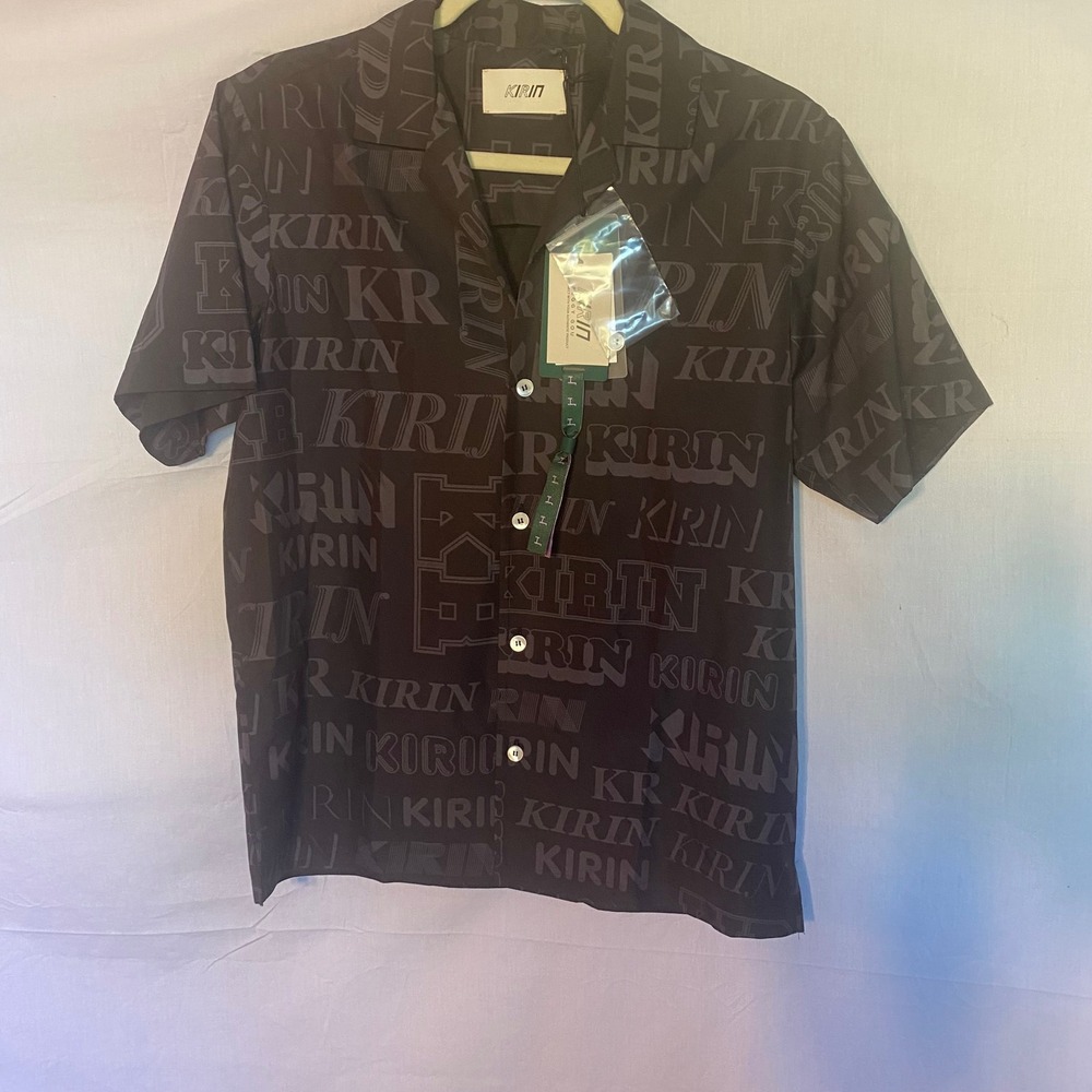 KIRIN ALL OVER LOGO SHORT SLEEVE BOWLING SHIRT BLACK‎ ANTHRACITE MEN SIZE 38
